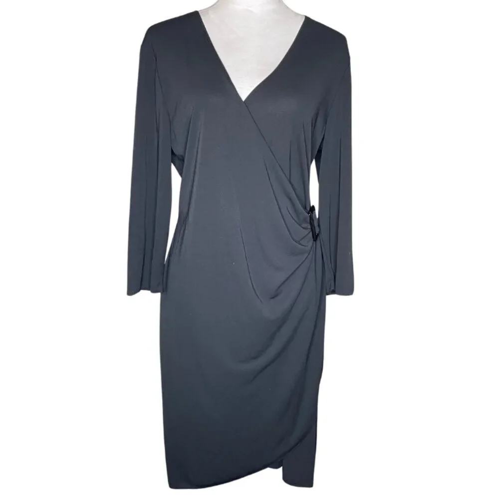 New York & Company Corporate Goth Faux Wrap Buckle Dress Black XL